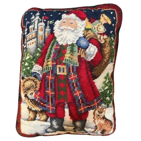 Holiday Cf Home Highlands Santa Needlepoint Pillow Velvet Zipper Brocade 115x15 Poshmark